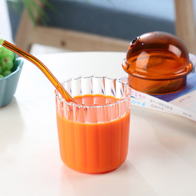 Verres à boire mignons en verre avec couvercle en forme de dôme en verre et paille, gobelets en verre réutilisables à grande ouverture pour tasse de café 15 oz pour bar de bureau à domicile