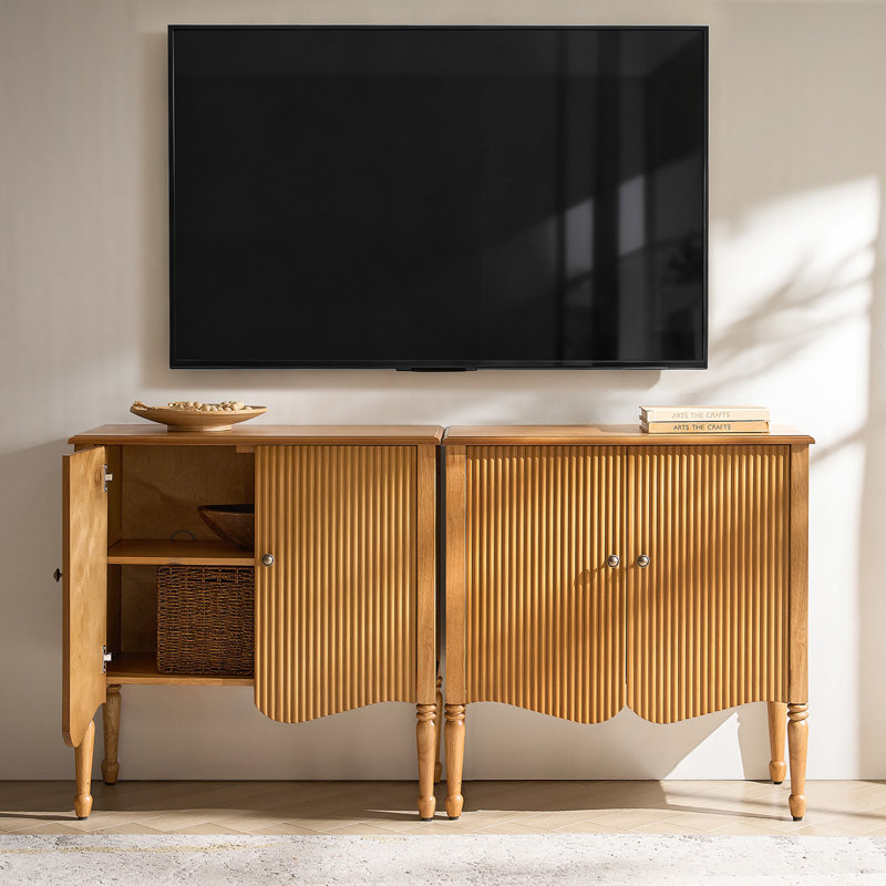 Martha Transitional 32"W 2-Door Fluted Curved Accent Cabinet with Adjustable Shelves(Set of 2), Oak
