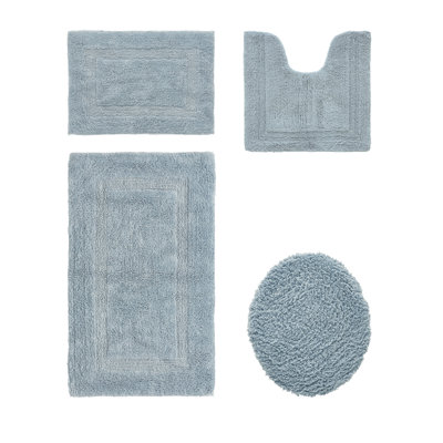 Lux  Premium 2370 GSM 100% Cotton 4 Piece Bath Rug Sets, Machine Washable, Super Absorbent & Tufted Weave Reversible Bath Mat for Bathroom, Shower, and Tub, Oeko-Tex Certified Bathroom Rugs, Blue