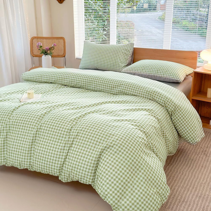 Gingham Duvet Cover Set, Grid Simple Geometric Square Pattern Comforter Cover, Soft Plaid Washed Microfiber Bedding Cover