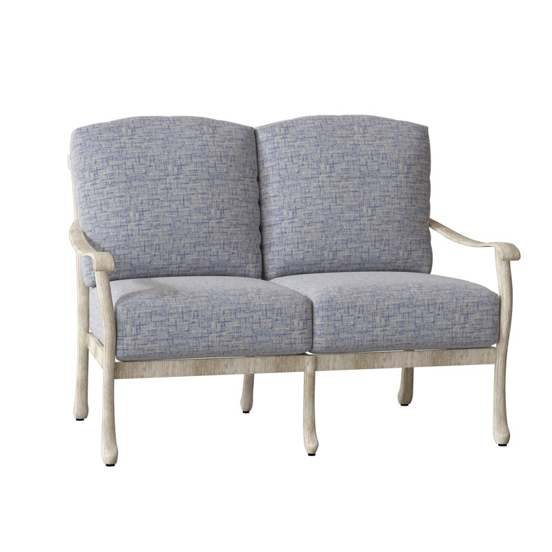 Casa 53.25'' Wide Aluminum Loveseat with Cushions, Weathered White, Sailcloth Salt Sunbrella® Textured
