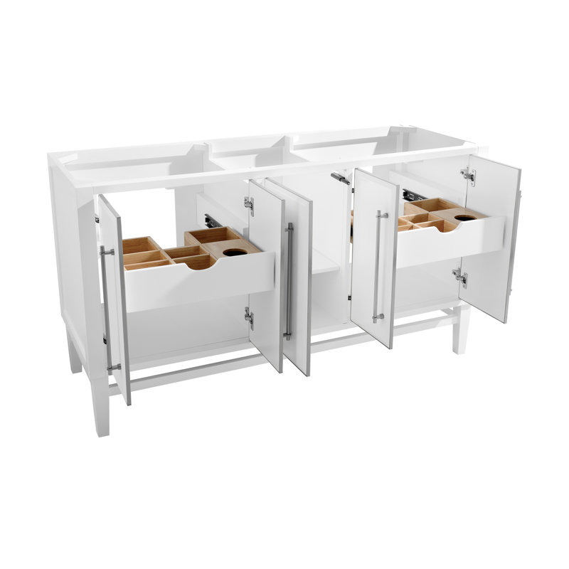 Base de meuble-lavabo double 60 po Ewen, Blanc, Or