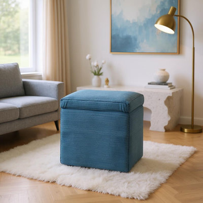 Storage Ottoman in Cotton Linen & Corduroy Options, 16.5"x16.5"x17.3", 18.7lbs - Footrest & Seat