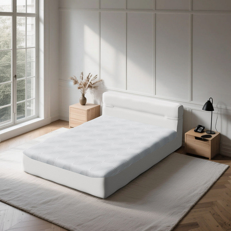 Lit plateforme tout-en-un avec matelas et tête de lit tapissier, Grand lit
