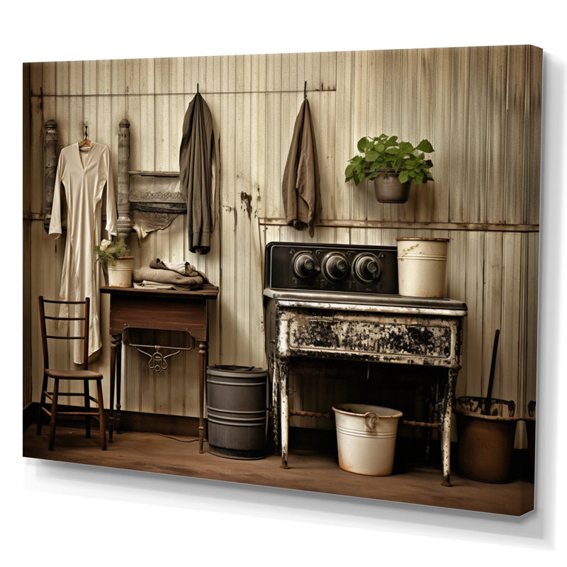 «Farmhouse Laundry Charm III», art mural, Toile tendue, H 16 po x l 32 po x P 1 po