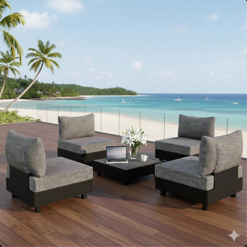 Ensemble modulaire de patio 5 pièces en aluminium gris avec chaises modulaires et table basse