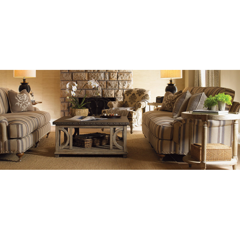 Elegant Traditional Square Wood and Metal Cocktail Table in Taupe-Gray