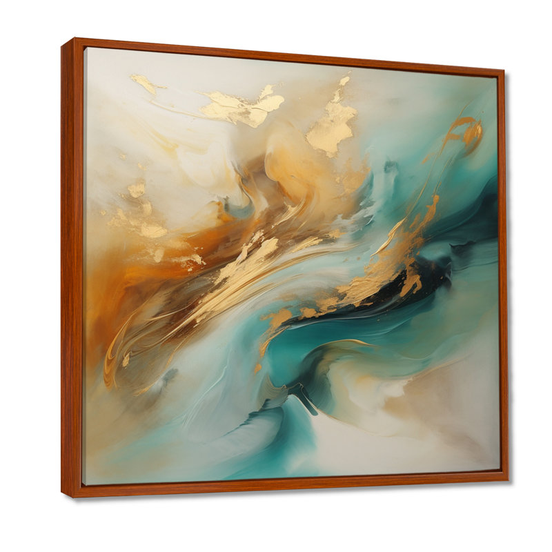Golden Sunrise On Turquoise II - Abstract, reproduction d'art murale, H 16 po x l 16 po x P 1 po