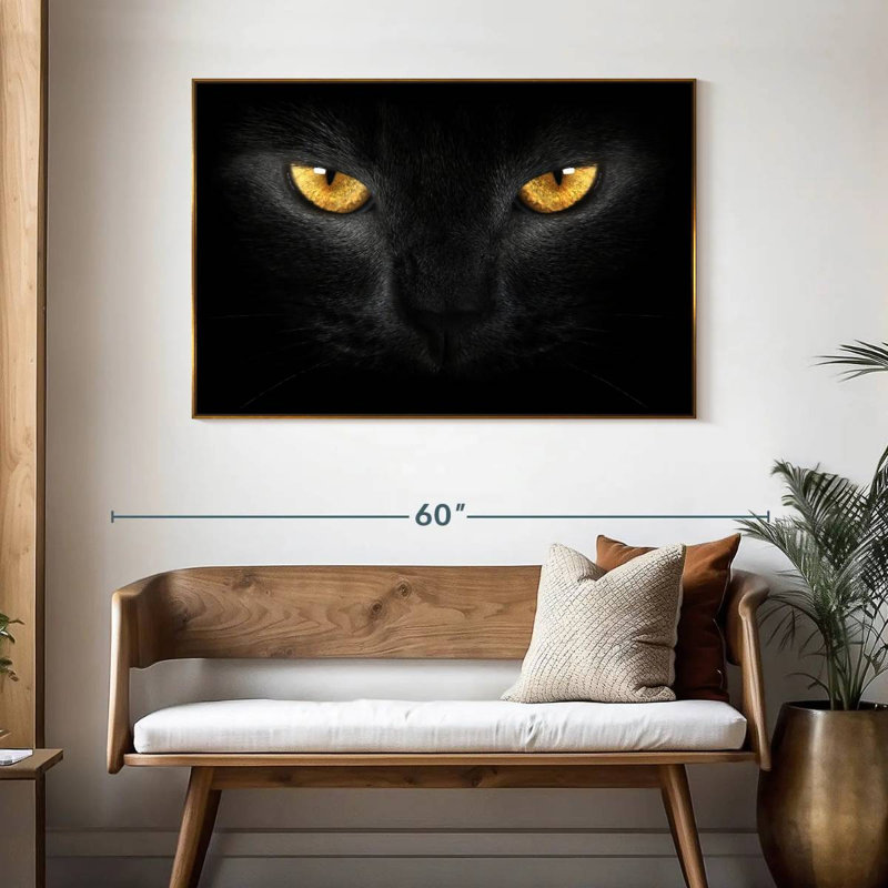 Chat aux yeux jaunes, 46 po x 31 po, Cadre flottant doré
