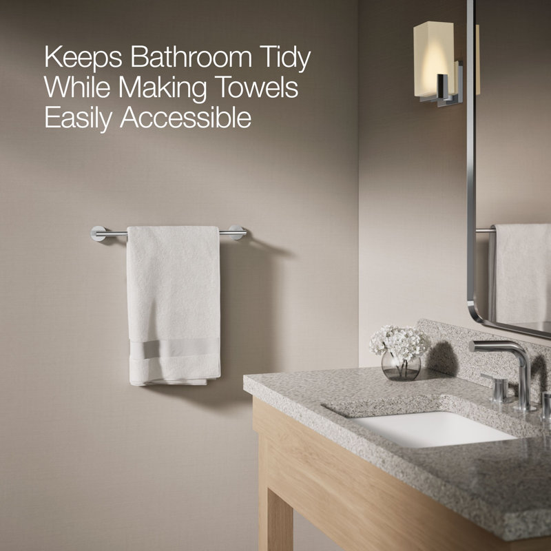Elate Wall Mounted Round Towel Bar, Metal Wall-Mounted Towel Holder, 2" H x 18" L x 2.75" D, Polished Chrome