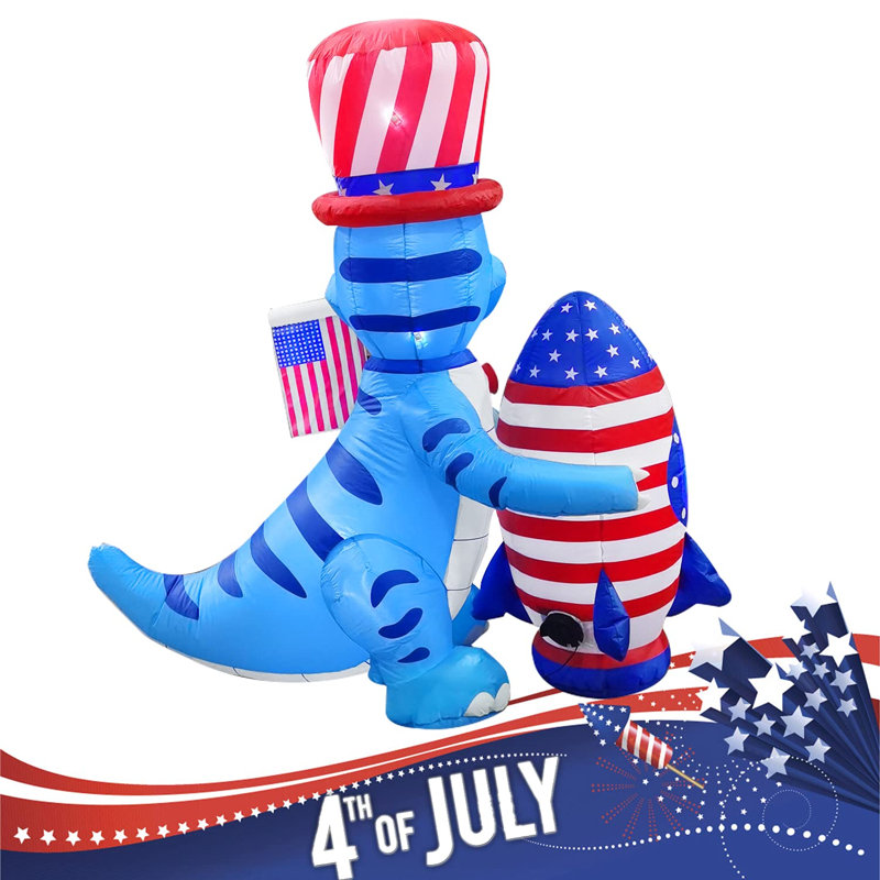 Dinosaure avec fusée et drapeau américain gonflable