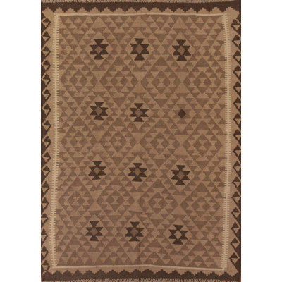 Geometric Kilim Brown Wool Area Rug 5x7