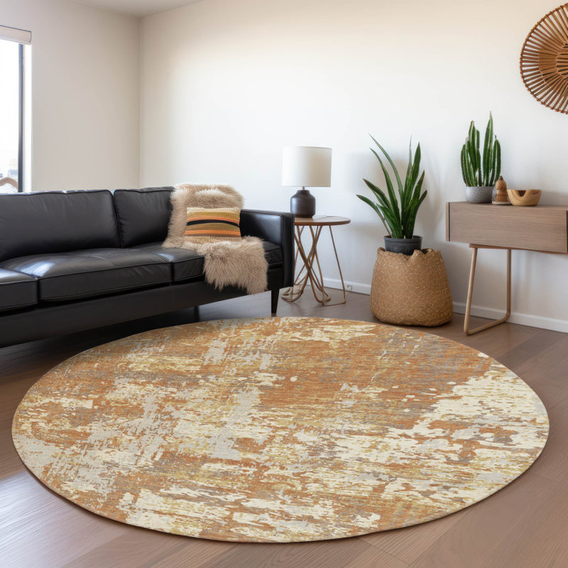 Premium Machine Washable Mayfield AMF1008 Abstract Rug, Round 8'