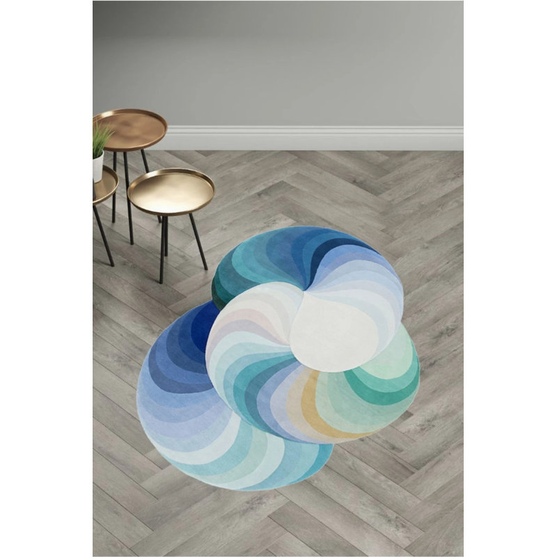 Blue And Its Shades Abstract Oval Carpet, Novelty 2' x 2'8"