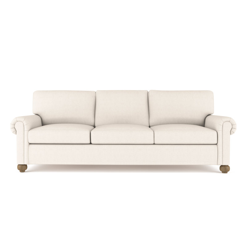 Leroy Rolled Panel-Arm Sofa with Bun Feet, Box Weave Linen Pumice, 36" H x 84" W x 49" D, Weathered