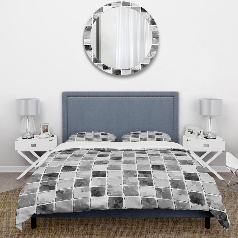 Ensemble de housse de couette gris Midcentury Mosaic Tiles IV - Midcentury, Housse de couette pour grand lit + 2 taies décora