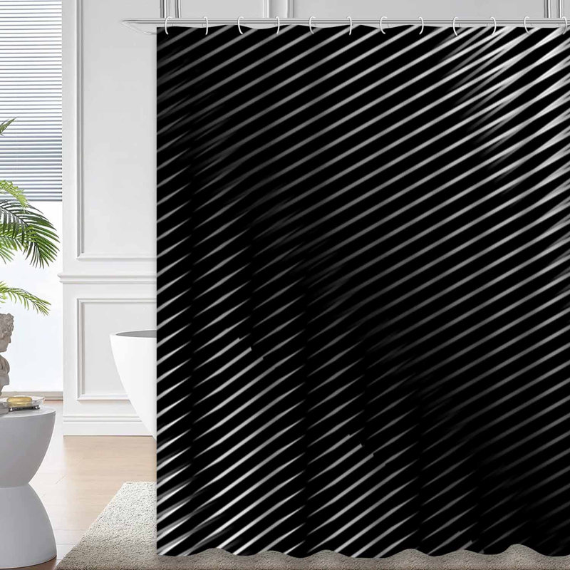 Rideau de douche rayé à rayures blanches avec 12 crochets, L 72 po x l 78 po