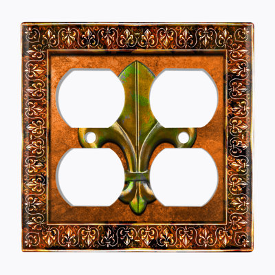 Metal Light Switch Plate Outlet Cover (Fleur De Lis Orange - Double Duplex)