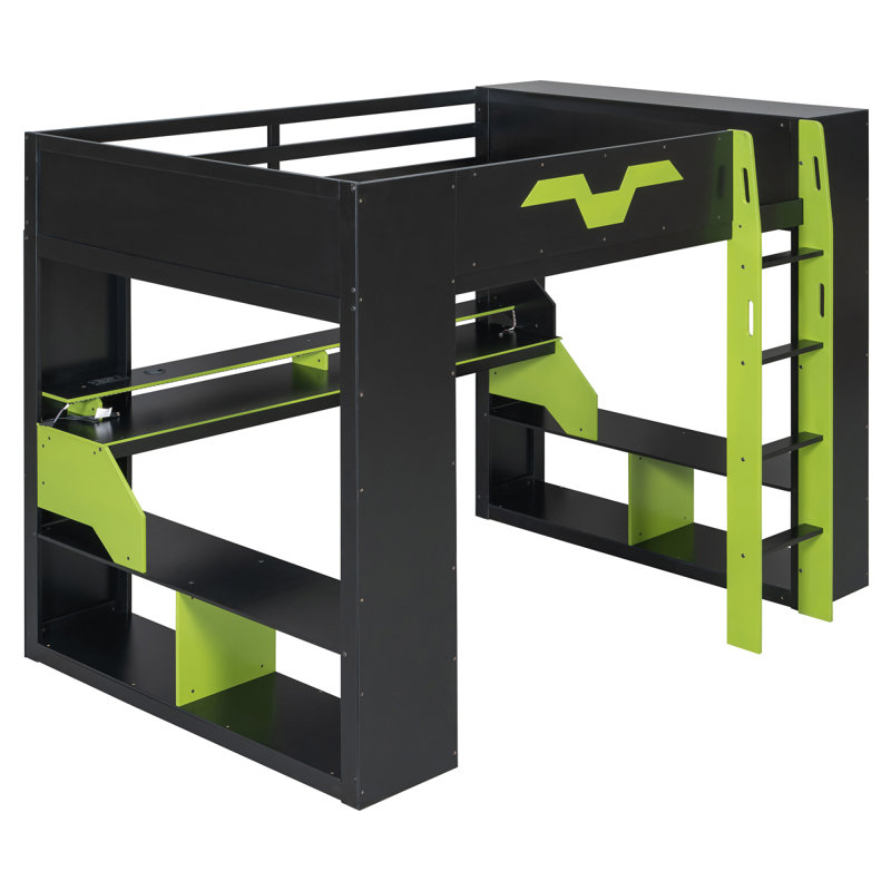 Lit mezzanine avec bureau Kovae, Vert