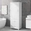 Grande armoire de rangement pour salle de bain, armoire de rangement autoportante avec deux tiroirs et tablette réglable, panneau de fibres à densité moyenne avec finition peinte, blanc-129602166-129602164