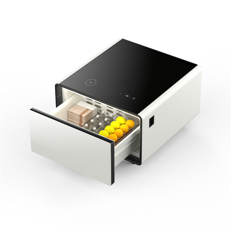 Table d'appoint moderne et intelligente avec réfrigérateur intégré, Blanc
