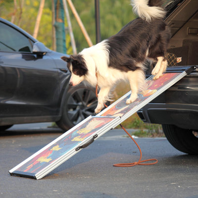 Retractable Pet Ramp For Suvs, Non - Slip Surface And Stable Structure, Decorated With Nice Patterns Telescoping Dog Sandpaper Raised Side Rails, Silv