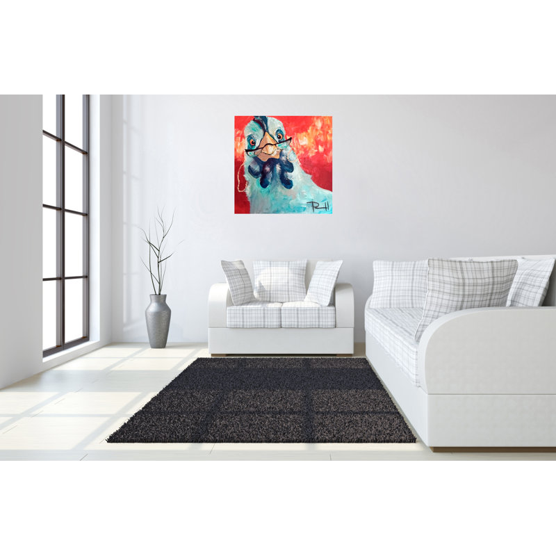 «Whimsical Chicken with Glasses», art mural sur toile - 32 po x 32 po, H 32 po x l 32 po x P 2 po, Métal métal
