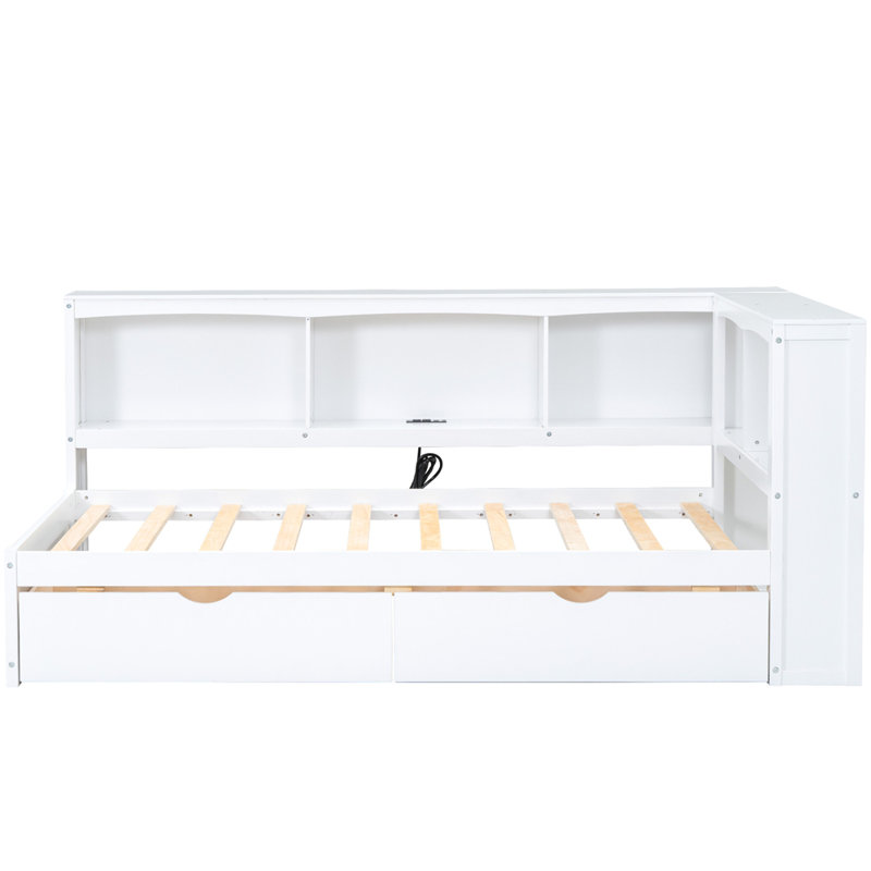 Twin Size Daybed with Two Storage Drawers, Storage Cabinets and USB Ports, White