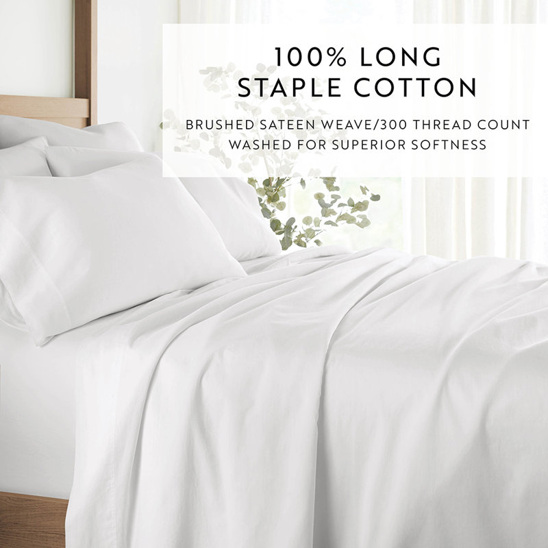 Ensemble de draps en coton uni, Ensemble de draps pour grand lit avec 3 pièces su, Blanc