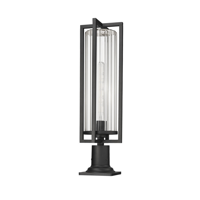 Aura 27.75" Black Aluminum Outdoor Pier Light with Ribbed Glass