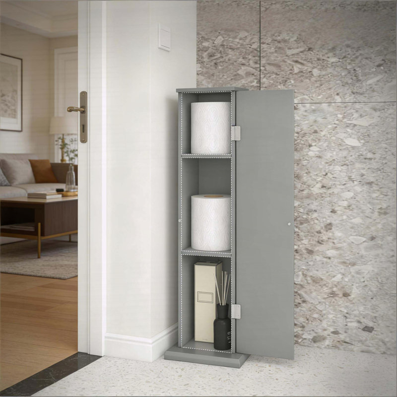 Gray 3‑Tier Corner Toilet Paper Cabinet with Tissue Opening – Modern Country Bathroom Storage, Gray