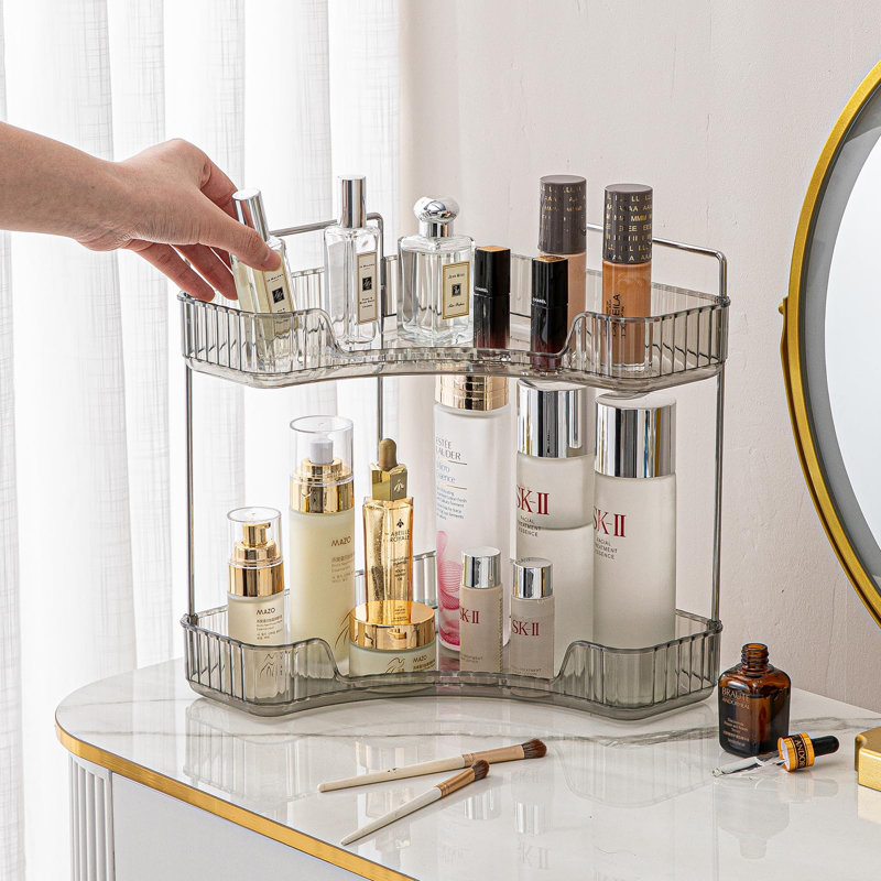 2-Tier Corner Bathroom Organizer - Space-Saving Plastic Shelf, Triangular Design, 11'' X 13'' X 6.5'', For Shower, Vanity, And Countertops