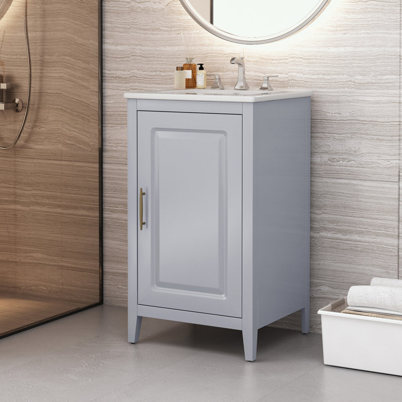 Meuble-lavabo de salle de bain avec lavabo, tiroir fonctionnel et tablette de porte, Gris