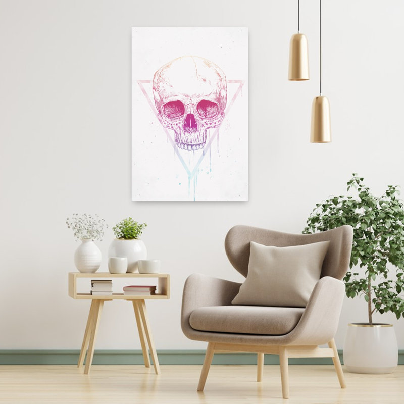 Affiche murale contemporaine géométrique représentant un crâne vibrant, H 36 po x l 24 po