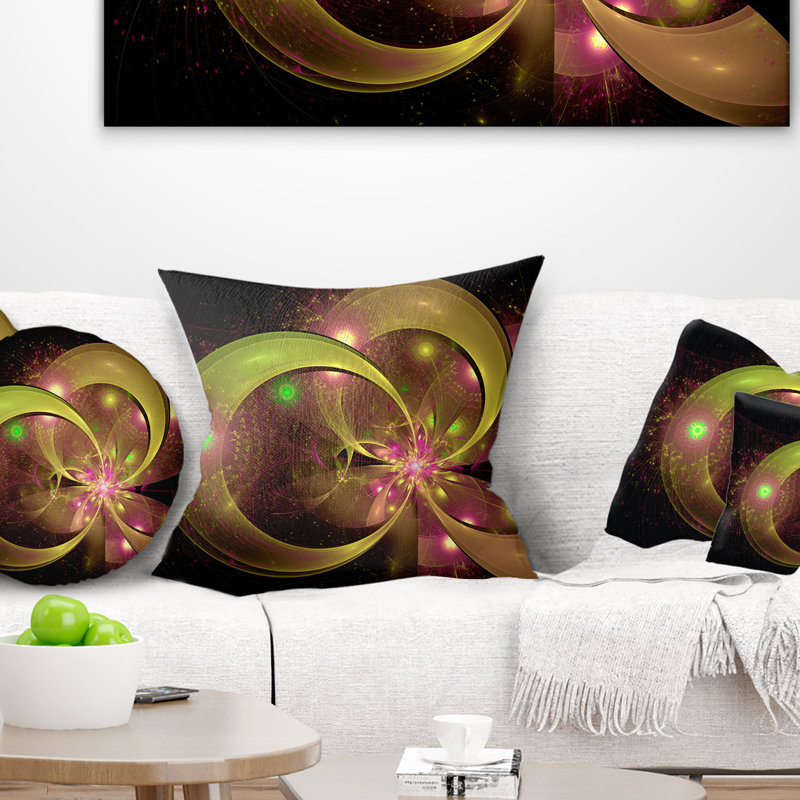 Fleur symétrique vert fractal - coussin imprimé abstrait, 16 po x 1 po, Coussin décoratif