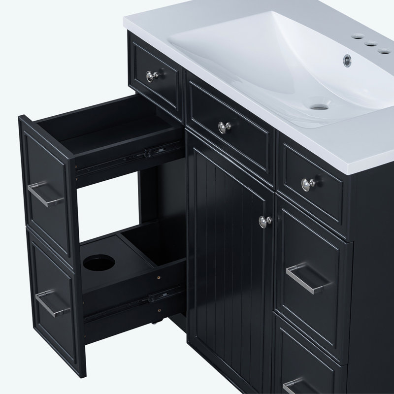 Meuble-lavabo 36 po sans lavabo, Noir, noir, noir, noir, Argent argent