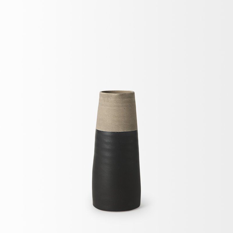 Vase de table en céramique Hindley, H 10,2 po x l 4,5 po x P 6,3 po, Noir / Beige