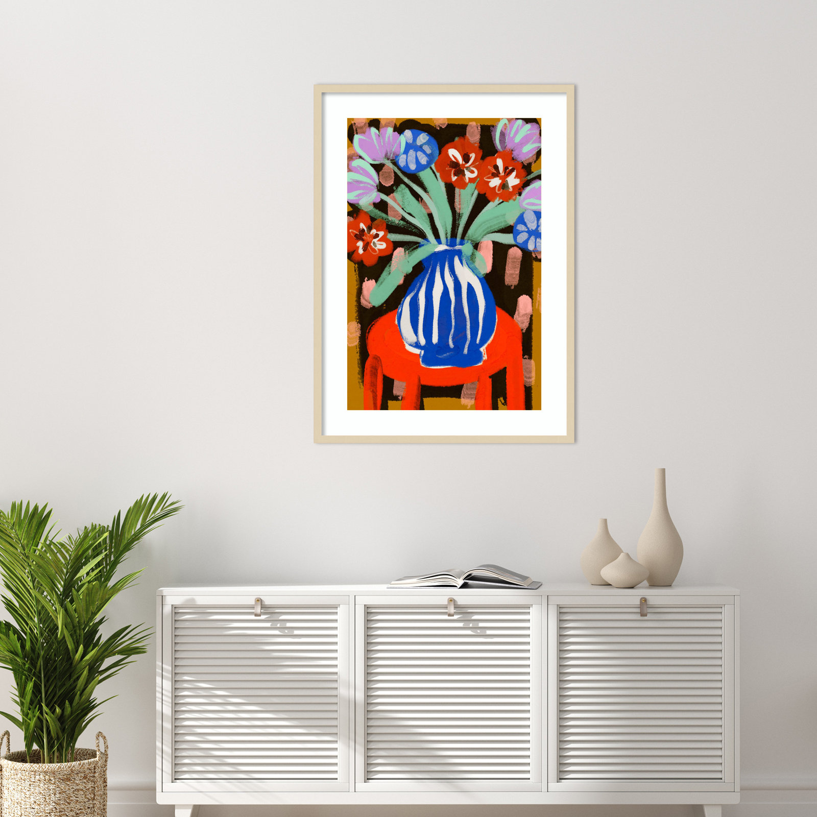 Floral Still Life No 2 by Treechild Wood Framed Wall Art Print, Brown, 41" H x 30" W