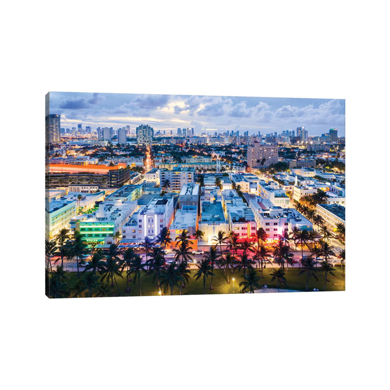Ocean Drive And Skyline, Miami by Matteo Colombo - Print on Canvas, Wrapped Canvas, 45.72cm H x 66.04cm W x 3.81cm D