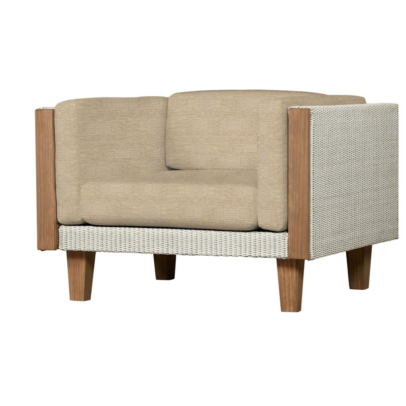 Catalina Outdoor Teak Lounge Chair, Loveboat Saffron, Antique White