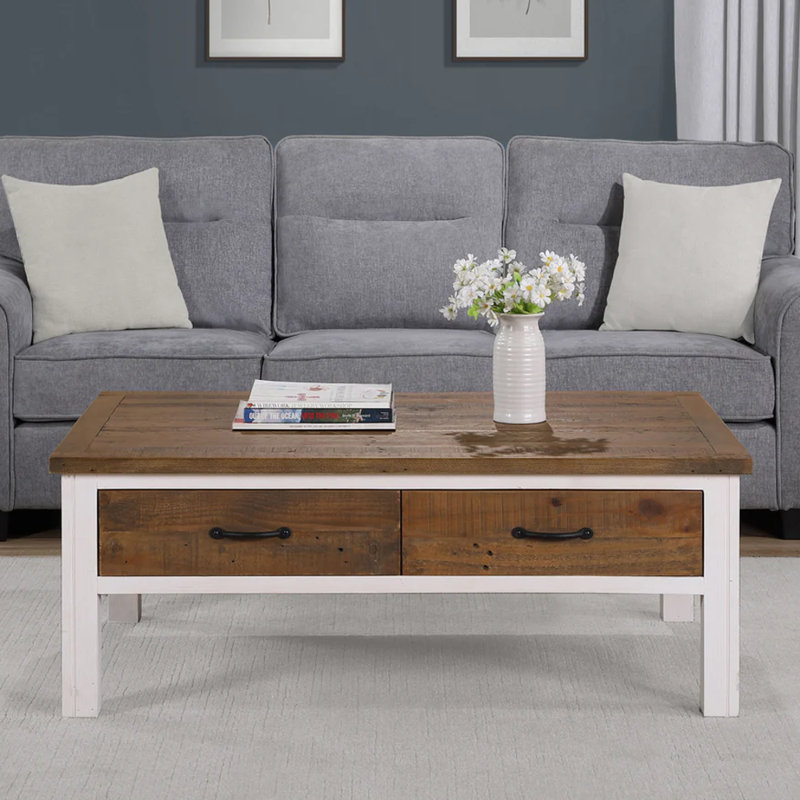 Splash Of White Solid Wood Legs Coffee Table with Storage, White