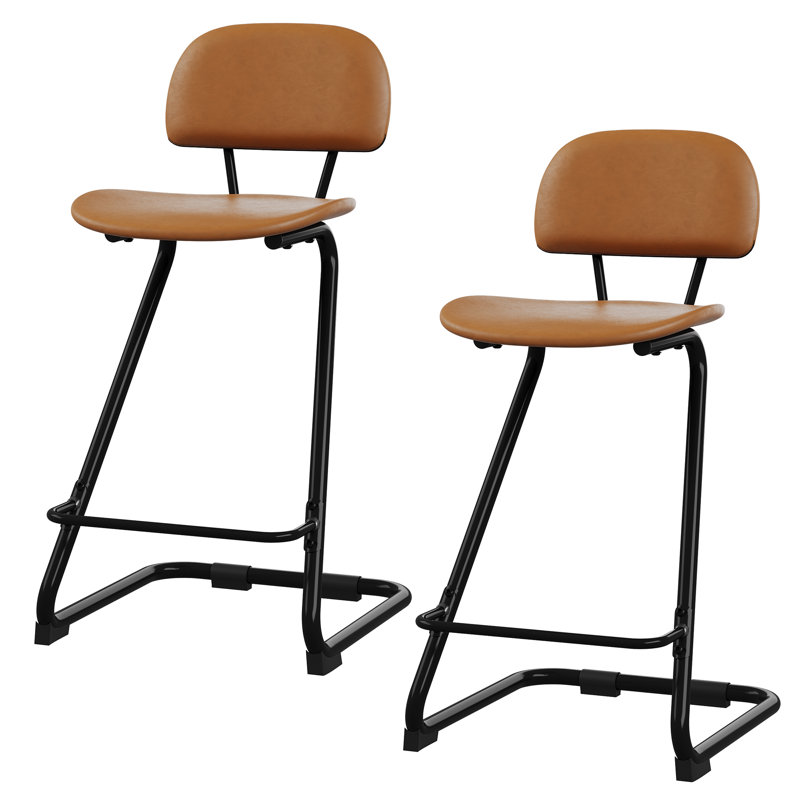 Upholstered Counter Stool With Metal Frame, Brown, Bar Stool (30" Seat Height)