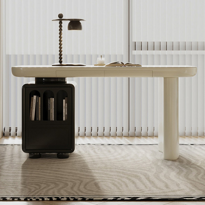 Bureau de direction rectangulaire blanc en bois massif avec 2 tiroirs, H 29,53 po x l 55,12 po x P 27,56 po