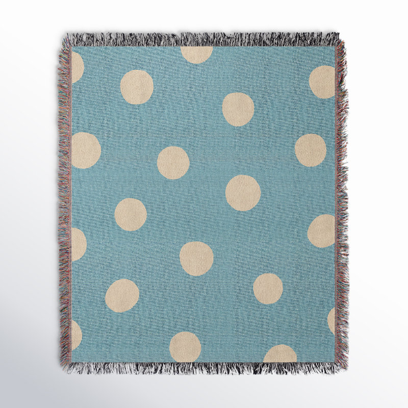 Leonore Polka Dot 100% Cotton Blanket, Blue/Beige, Throw