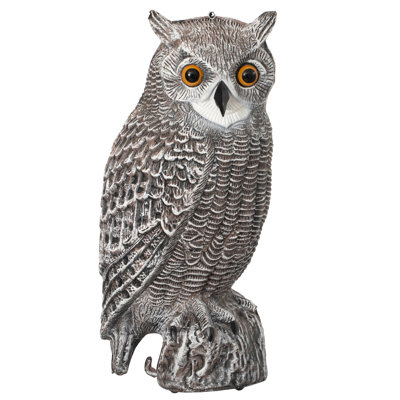 Gardenised 16" Horned Owl Decoy - Bird Deterrent Scarecrow, Natural Stone Finish Fake Owl For Garden, Patio, Yard, Lawn, Outdoor Display - Halloween Decoration For Trees, Fences & Landscape