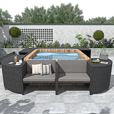 Surround Spa Frame Quadrilateral Outdoor Rattan Sectional Sofa Set with Mini Sofa