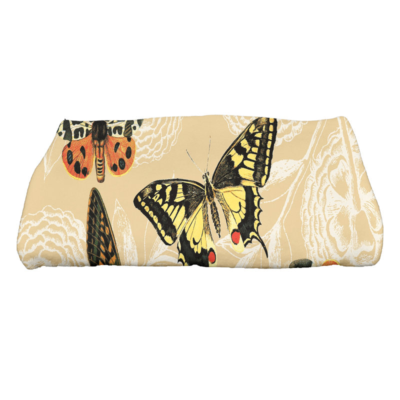 Antique Butterflies and Flowers Wildlife Bath Towel, Gold