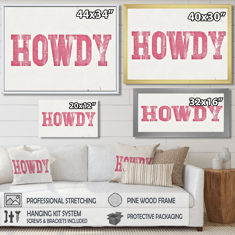 Howdy - Cowgirls Wall Art Living Room, Toile encadrée blanche avec une seule photo, H 12 po x l 20 po x P 1 po