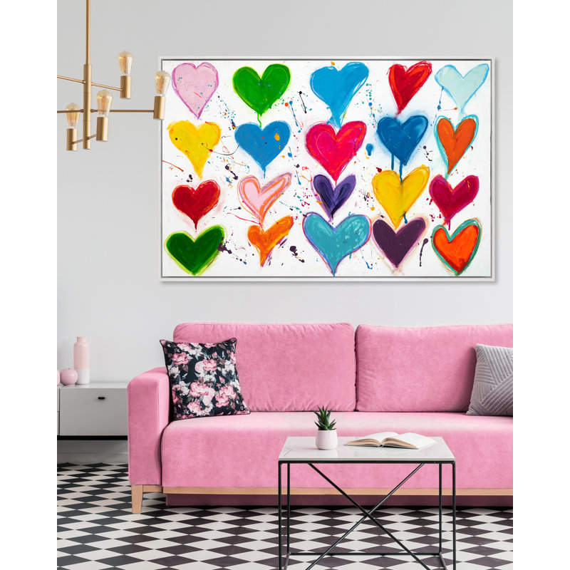 «Heart Shower» par Yaffa G - reproduction sur toile, Encadré gris, H 26 po x l 40 po