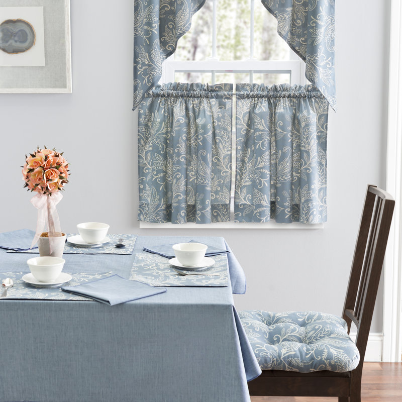 Sanita Floral Tailored Cafe Curtain, 56" W x 24" L, Blue